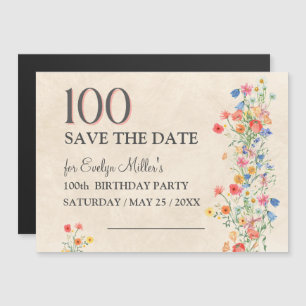 Floral 100th Birthday – Elegant Wildflowers Magnetic Invitation