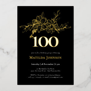Floral 100th Birthday Gold Foil Invitation