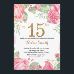 Floral 15th Birthday Invitation Gold Glitter<br><div class="desc">Floral 15th Birthday Invitation for Girl. Watercolor Botanical Floral Flower. Gold Glitter. Pink Peonies Floral Flowers. Kids Girl Lady Birthday. For further customisation,  please click the "Customise it" button and use our design tool to modify this template.</div>