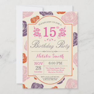 Floral 15th Birthday Invitation Pink Roses