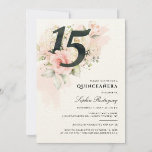 Floral 15th Birthday Pink Foliage Quinceanera Invitation