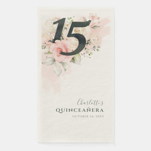 Floral 15th Birthday Quinceanera Botanical Party Napkin (Front)