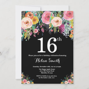 Floral 16th Birthday Invitation