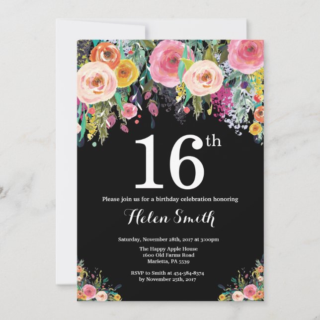 Floral 16th Birthday Invitation (Front)