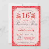 Floral 16th Birthday Invitation Red for Women