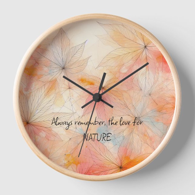 Floral 1 Wall Clock, 10" Round Natural Wood Frame Clock (Front)