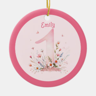 Floral 1st Birthday Custom One Fairy Princess Ceramic Ornament