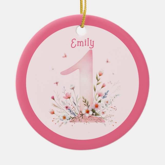 Floral 1st Birthday Custom One Fairy Princess Ceramic Ornament (Front)
