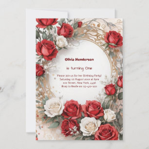 Floral 1st Birthday Invitation