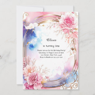 Floral 1st Birthday Invitation