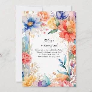 Floral 1st Birthday Invitation