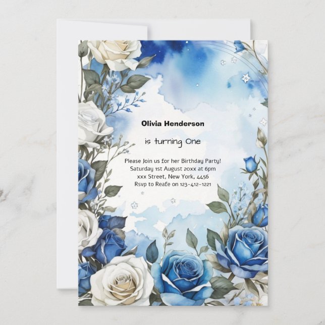 Floral 1st Birthday Invitation (Front)