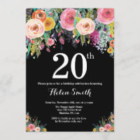 Floral 20th Birthday Invitation
