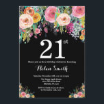 Floral 21st Birthday Invitation<br><div class="desc">Floral 21st Birthday Invitation for Women. Watercolor Floral Flower. Black Chalkboard Background. Pink,  Yellow,  Orange,  Purple Flower. Adult Birthday. For further customisation,  please click the "Customise it" button and use our design tool to modify this template.</div>