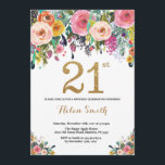 Floral 21st Birthday Invitation Gold Glitter<br><div class="desc">Floral 21st Birthday Invitation for Women. Watercolor Floral Flower. Gold Glitter. Pink,  Yellow,  Orange,  Purple Flower. Adult Birthday. For further customisation,  please click the "Customise it" button and use our design tool to modify this template.</div>