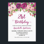 Floral 21st Birthday Purple Pink Modern Watercolor Invitation<br><div class="desc">Chic Floral Purple Pink Watercolor 21st Birthday Invitation 
The design features watercolor magenta purple,  blush pink and orange flowers.</div>