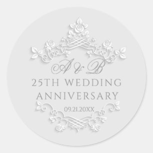Floral 25th Wedding Anniversary  Classic Round Sticker