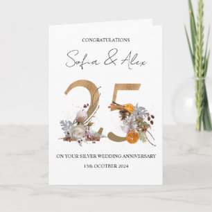Floral 25th wedding anniversary greeting card