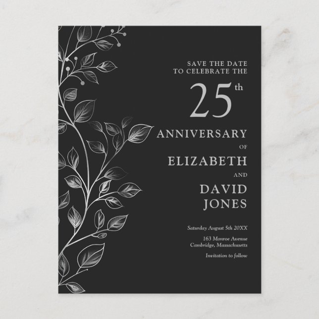 Floral 25th Wedding Anniversary Save The Date Postcard (Front)
