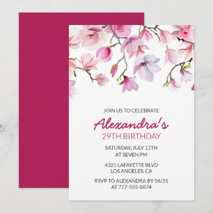 Floral 29th birthday invitation Watercolor Pink