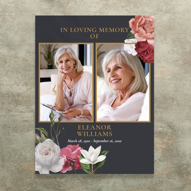 Floral 2 Photo Celebration Of Life Funeral Poster (Floral 2 Photo Celebration Of Life Funeral Poster)