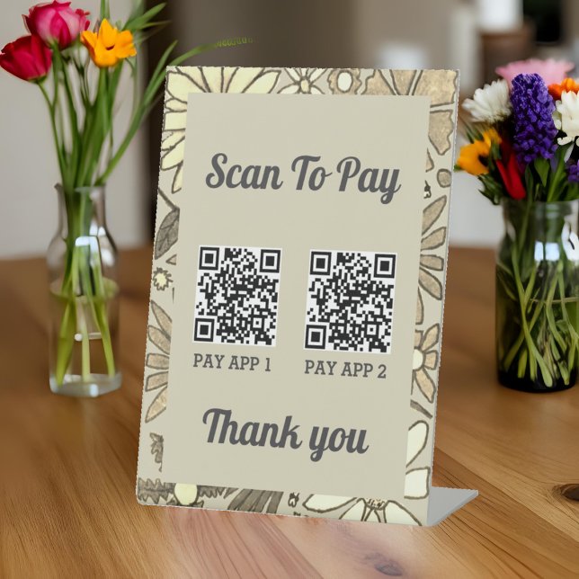 Floral 2 QR Code Scan To Pay Professional Pedestal Sign (Creator Uploaded)