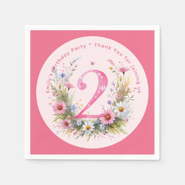 Floral 2nd Birthday Custom Two Fairy Princess Napkin (Front)