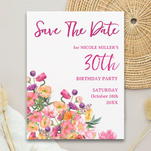 Floral 30th Birthday Save the Date - Elegant Announcement Postcard