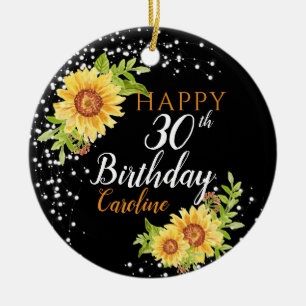 Floral 30th Birthday Sunflower Ceramic Ornament