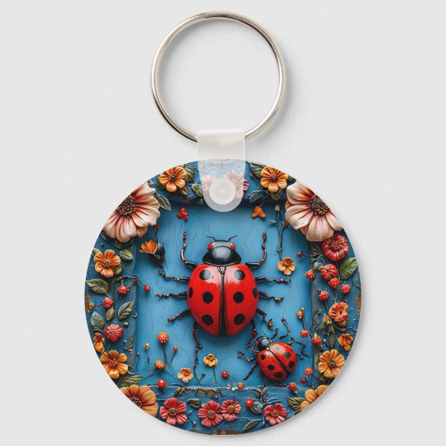 🐞 Floral 3D Ladybug Garden Charm 🐞 Key Ring (Front)