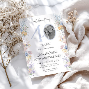 Floral 40th Anniversary Invitation With Photo