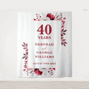 Floral 40th Anniversary Photo Booth Backdrop Tapestry