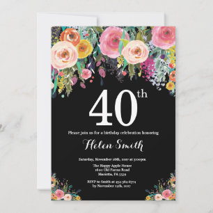 Floral 40th Birthday Invitation