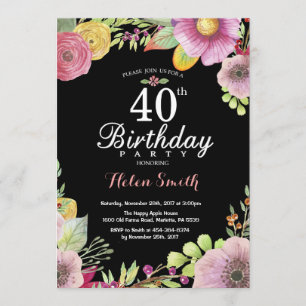 Floral 40th Birthday Invitation for Women