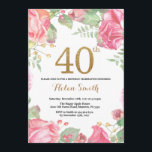 Floral 40th Birthday Invitation Gold Glitter<br><div class="desc">Floral 40th Birthday Invitation for Women. Watercolor Botanical Floral Flower. Gold Glitter. Pink Peonies Floral Flowers. Adult Birthday. For further customisation,  please click the "Customise it" button and use our design tool to modify this template.</div>