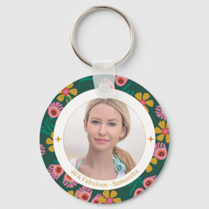 Floral 40th birthday photo elegant feminine key ring