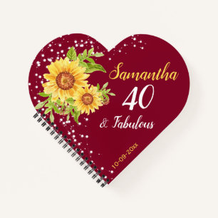 Floral 40th Birthday Sunflower Burgundy Guest Notebook