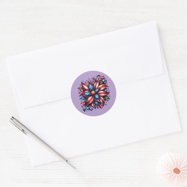 Floral 4th of July Classic Round Sticker (Envelope)