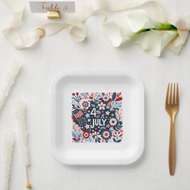 Floral 4th of July Paper Plate (Wedding)