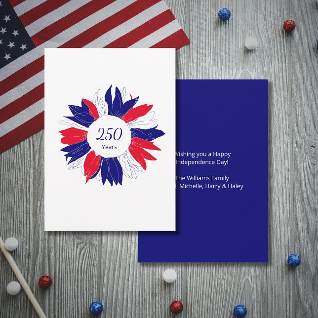 Floral 4th of July Patriotic USA 250 Anniversary Holiday Card (Creator Uploaded)