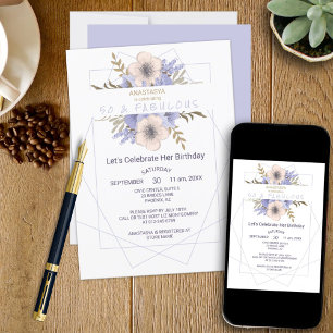 Floral 50 and Fabulous Violet Peach Rose Birthday Invitation