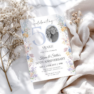 Floral 50th Anniversary Invitation With Photo