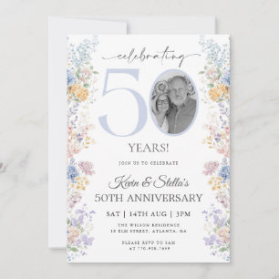 Floral 50th Anniversary Invitation With Photo