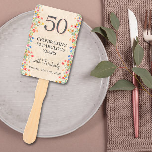 Floral 50th Birthday Custom 50 years modern chic Hand Fan