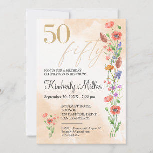 Floral 50th Birthday – Elegant Watercolor Design Invitation