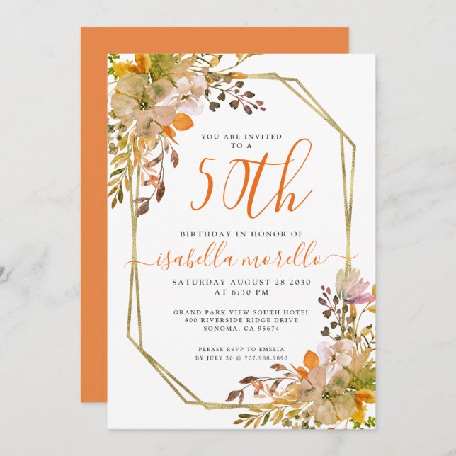 Floral 50th Birthday Invitation (Front/Back)