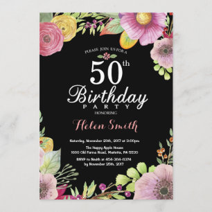 Floral 50th Birthday Invitation for Women