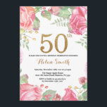 Floral 50th Birthday Invitation Gold Glitter<br><div class="desc">Floral 50th Birthday Invitation for Women. Watercolor Botanical Floral Flower. Gold Glitter. Pink Peonies Floral Flowers. Adult Birthday. For further customisation,  please click the "Customise it" button and use our design tool to modify this template.</div>