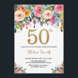 Floral 50th Birthday Invitation Gold Glitter<br><div class="desc">Floral 50th Birthday Invitation for Women. Watercolor Floral Flower. Gold Glitter. Pink,  Yellow,  Orange,  Purple Flower. Adult Birthday. For further customisation,  please click the "Customise it" button and use our design tool to modify this template.</div>