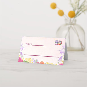 Floral 50th Birthday Party - Elegant Pastel 50 Place Card